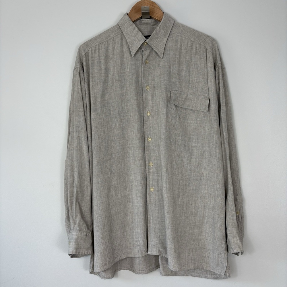 Vtg Yves Saint Laurent Pour Homme Gray Long Sleeve Button Down Shirt Sz XL